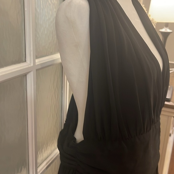 Minnete Black Cocktail Hi Lo Dress Size 2X Chiffon LBD Formal Plunge Neck - Picture 6 of 10